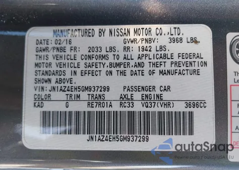2016 Nissan 370Z Sport Tech from USA, damaged, VIN JN1AZ4EH5GM937299